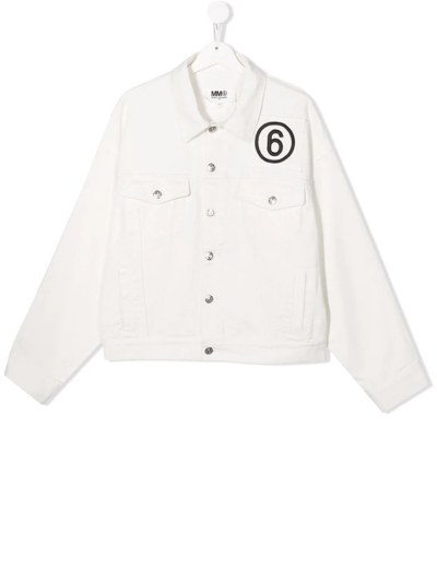 Mm6 Maison Margiela Teen Logo-print Denim Jacket In White