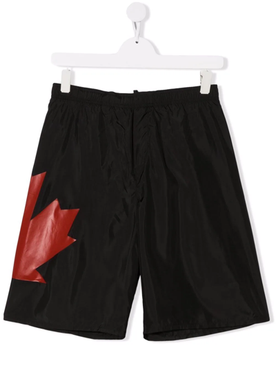 Dsquared2 Teen Logo-print Swim Shorts In Black