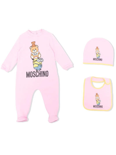 Moschino Babies' Teddy Bear Cotton Romper In Pink