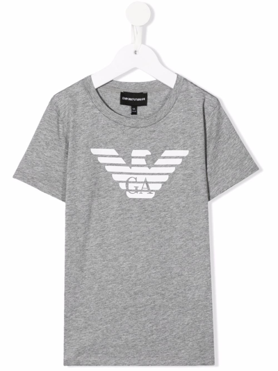 Emporio Armani Kids' Logo Print Cotton Jersey T-shirt In Grey