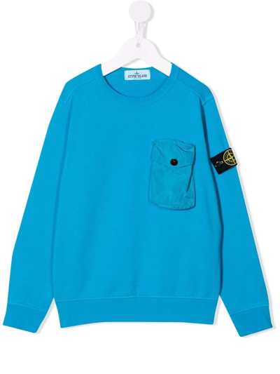 Stone Island Junior Kids' Contrast Chest-pocket Sweatshirt In Blue