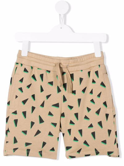 Stella Mccartney Kids' Graphic-print Cotton Track Shorts In Beige