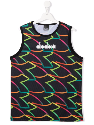 Diadora Junior Teen Patterned Logo-print Waistcoat In Black