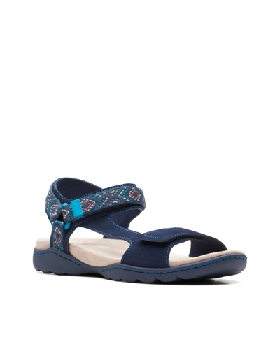 Clarks Amanda Step Womens Leather Open Toe Strappy Sandals In Blue