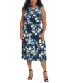 London Times Petite Keyhole Midi Dress In Multi