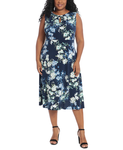 London Times Petite Keyhole Midi Dress In Navy