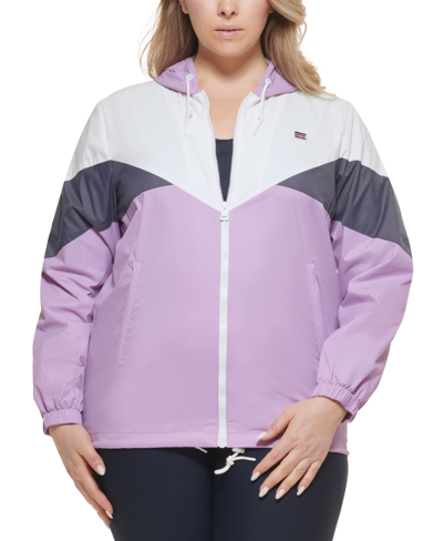 Levi's Trendy Plus Size Colorblock Rain Slicker Jacket In Lilac Multi