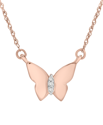 Wrapped Diamond Accent Butterfly 17" Pendant Necklace In 14k Yellow, White Or Rose Gold, Created For Macy's