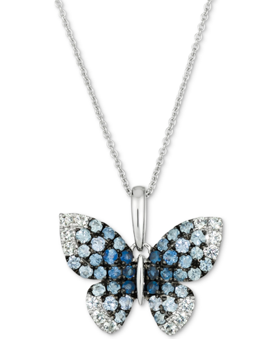 Le Vian Denim Ombre (7/8 Ct. T.w.) & White Sapphire (1/3 Ct. T.w.) Butterfly Pendant Necklace In 14k White G In White Gold