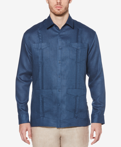 Cubavera Men's 100% Linen Long Sleeve 4 Pocket Guayabera Shirt In Ensign Blue