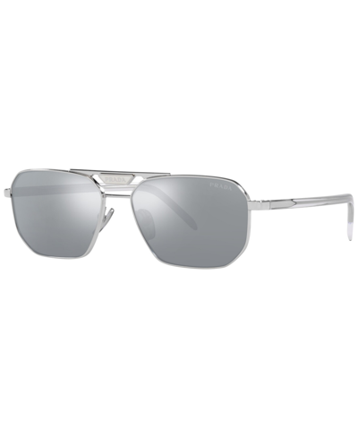 Prada Rectangular Men's Sunglasses, Pr 58ys In Silver-tone