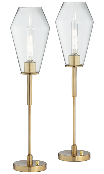 Kathy Ireland Pacific Coast Clear Glass Uplight - Set Of 2 In Gold