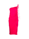 Self-portrait Jersey Gathered Midi Skirt In Fuchsia