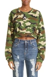 Dolce & Gabbana Camo Crystal Logo Plaque Crop Sweatshirt In Camo