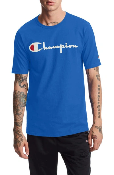 Champion Heritage Script Logo T-shirt In Blue Jay
