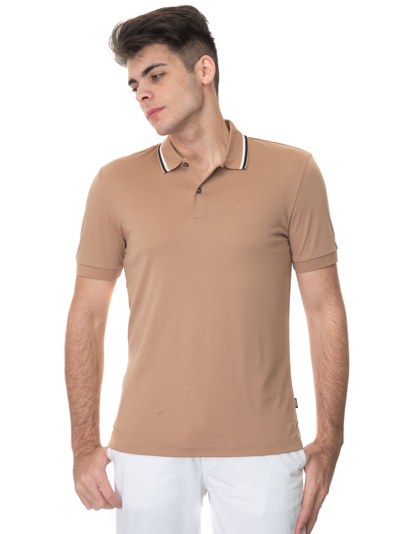 Hugo Boss Boss Penrose38 Short Sleeve Polo Shirt Beige Cotton Man