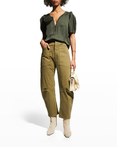 Zadig & Voltaire Twity Split Neck Pleated Satin Top In Kaki