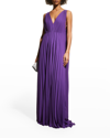 VALENTINO V-NECK PLEATED SILK GOWN
