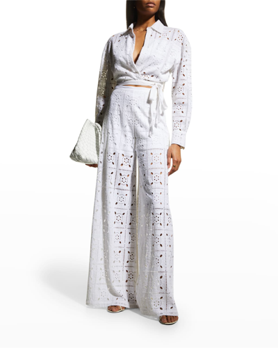 Miguelina Pamela Wide-leg Eyelet Pants In Pure White