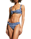 Jacquemus Le Maillot Vichy Check Bikini Bottoms In Navy Checks