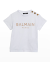 Balmain Kids' Girl's Embellished Logo T-shirt In 100or White