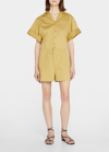 TIBI BUTTON-FRONT COLLARED SHORTS JUMPSUIT