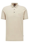 Hugo Boss Stretch-cotton Slim-fit Polo Shirt With Logo Patch- Light Beige Men's Polo Shirts Size L