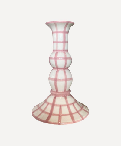 Vaisselle Lumiere Gingham Candle Holder In Pink