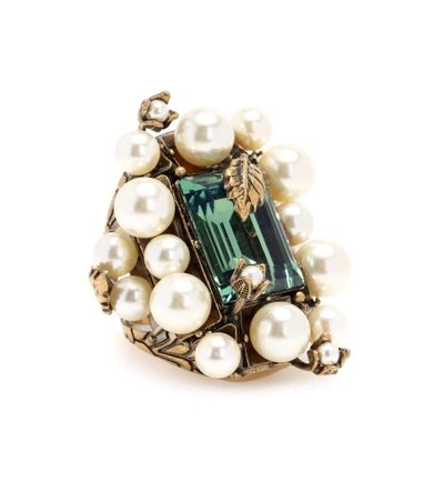 Gucci Ring With Crystal And Pearls