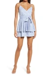 Lnl Love Nickie Lew Double Ruffle Hem Surplice Neck Mini Dress In Chambray