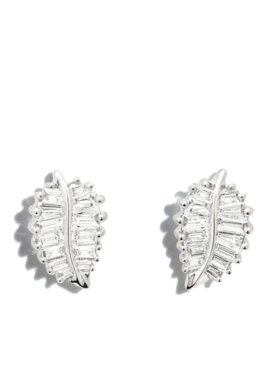 Anita Ko 18k White Gold Diamond Small Leaf Stud Earrings In Silver