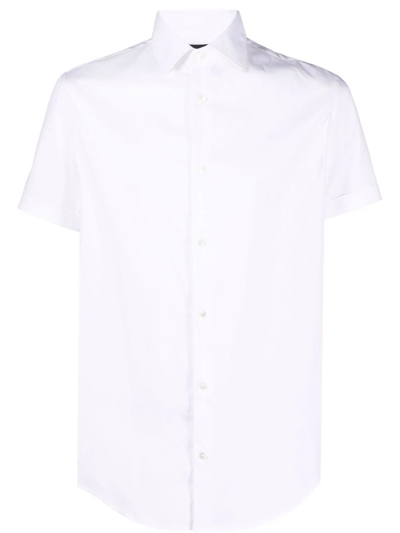 Emporio Armani Short-sleeved Tencel Jersey Blend Shirt In White