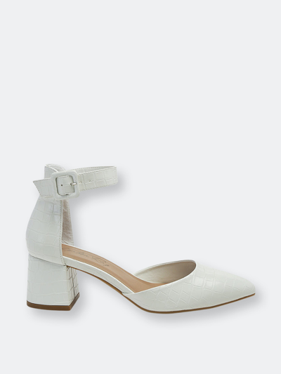 London Rag Low Heel Ankle Strap Block Sandal In White