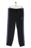 Adidas Originals Primegreen Essentials Warm-up Slim Tapered 3-stripes Track Pants In Black/orbit Violet