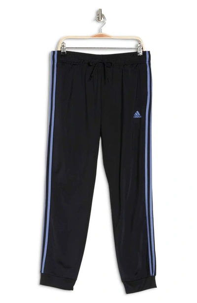 Adidas Originals Primegreen Essentials Warm-up Slim Tapered 3-stripes Track Pants In Black/orbit Violet