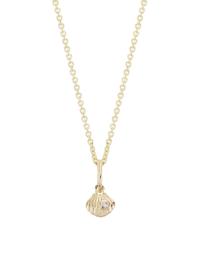Sydney Evan Women's 14k Yellow Gold & Diamond Tiny Clamshell Pendant Necklace