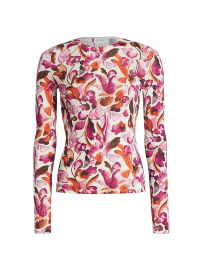 St. John Watercolor Floral-print Wool-silk Sweater In Fuchsia Multi