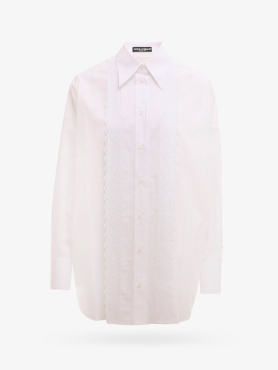 Dolce & Gabbana Oversize Cotton Shirt With Embroideries In White