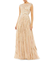 Mac Duggal Cap Sleeve Embellished Evening Gown In Beige Multi