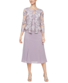 Alex Evenings Petite Lace Faux-jacket Midi Dress In Smokey Orchid