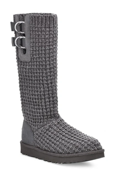Ugg Solene Knit Tall Boot In Charcoal Suede