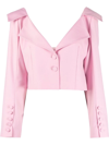 Rokh Notched-collar Cropped Blouse In Rosa