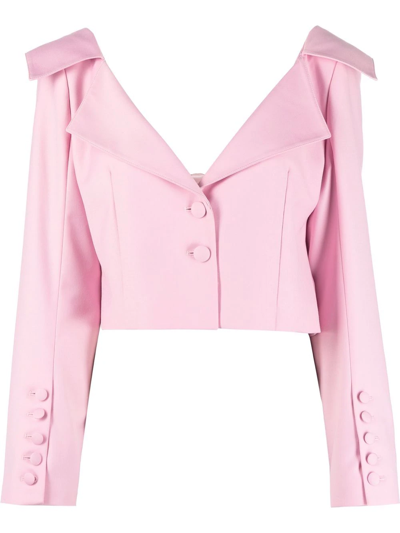 Rokh Notched-collar Cropped Blouse In Pink