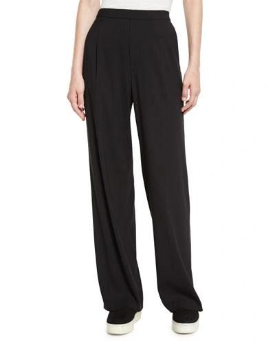 Vince Wide-leg Wool/cotton Trousers, Heather Charcoal In Black