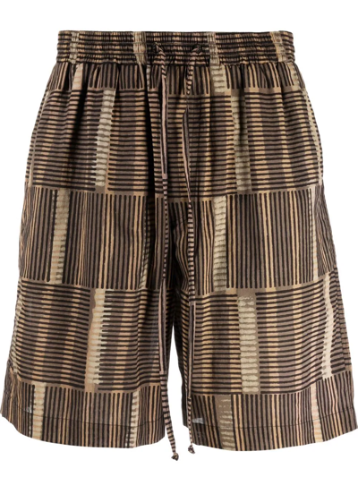 Nanushka Striped Elasticated Shorts In Brown