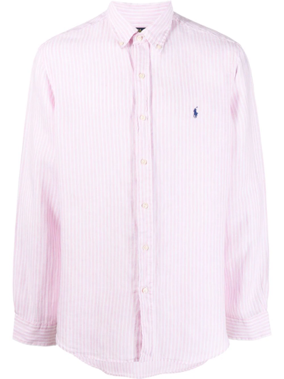 Polo Ralph Lauren Long Sleeve Striped Button-down Collar Shirt In Pink