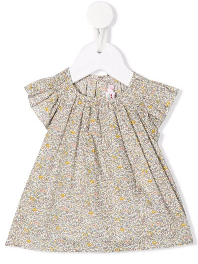 Bonpoint Babies' Liberty Fabric Flared Blouse In Fleurs Ecru