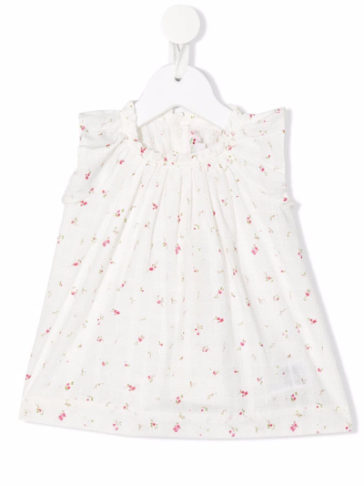 Bonpoint Babies' Floral-print Ruched Dress In Off White