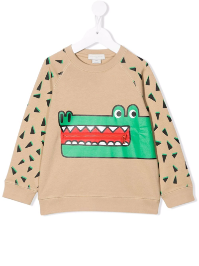 Stella Mccartney Kids' Crocodile-motif Cotton Sweatshirt In Neutrals