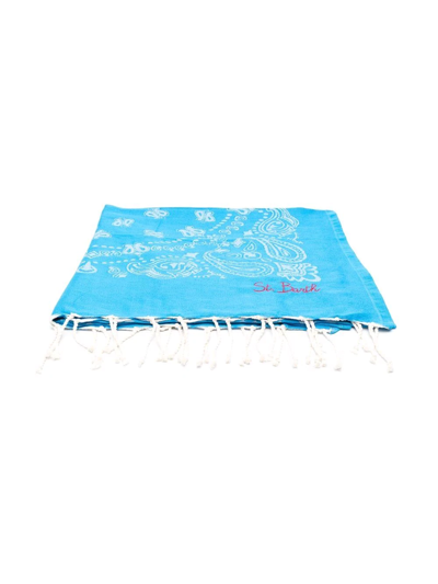 Mc2 Saint Barth Kids' Bandana-print Frayed Beach Towel In Blue
